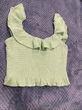 American Eagle Outfitters Sage Green Smocked Ruffle Crop Top